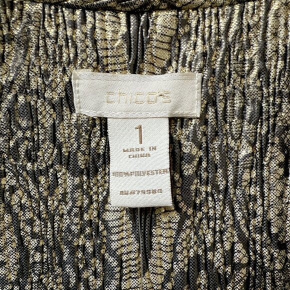 CHICOS Metallic Jacket Medium (Chicos1) Gold Snake Stretch Women Evening Top NWT - Picture 6 of 11